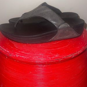 Fit Flop Thong Sandals, Black/Gray, Size 8